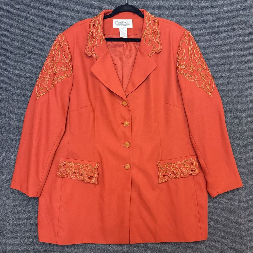 St Anthony Evening Vtg Beaded Orange Western Blazer 24
